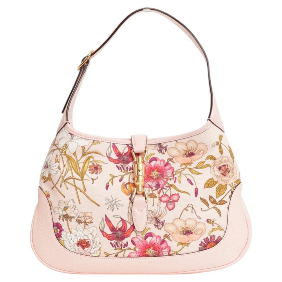 Gucci Rare Limited Edition Jackie 1961 Bag in Pink Leather and Flora Canvas
