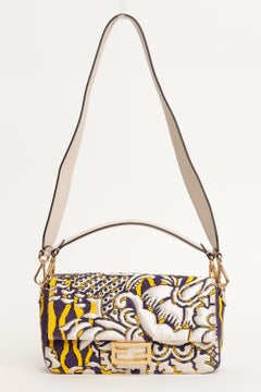 Fendi 2019 Embroidered Baguette Bag in Satin with Purple and Yellow Wave Beading