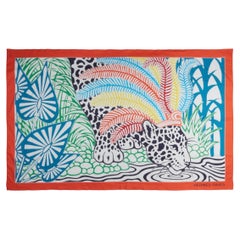 Hermès 2021 Alice Shirley Jaguar Quetzal Large Scarf Pareo in Printed Cotton