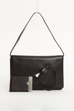 Hermes 2005 Clou De Forge Pochette Bag Black Mysore Leather Palladium Hardware