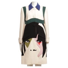 Prada Spring/Summer 2014 Face Intarsia Single Breasted Coat Multi Coloured Wool