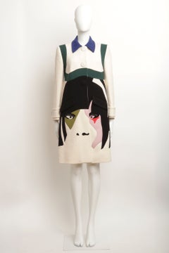 Prada Spring/Summer 2014 Face Intarsia Single Breasted Coat Multi Coloured Wool