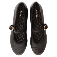 Chanel Mary Jane Ballet Flats in Black Lambskin Leather New w/ Box