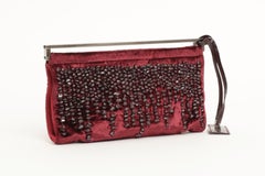 Gucci by Tom Ford A/W 1999 Clutch Bag in Red Velvet w/ Glass Bead Embellishment