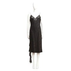 Christian Dior John Galliano 1998 Slip Dress in Black Floral Jacquard and Lace