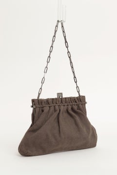 Borsa a tracolla Gucci by Tom Ford degli anni '90 in lino marrone kaki con tracolla a catena argentata