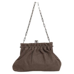 Borsa a tracolla Gucci by Tom Ford degli anni '90 in lino marrone kaki con tracolla a catena argentata