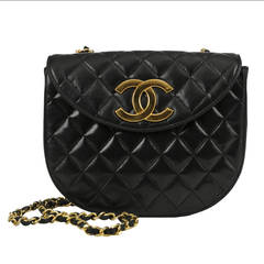Vintage Chanel Black Lambskin Saddle Bag