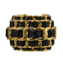 Vintage Chanel Gold and Black Leather Braided Cuff
