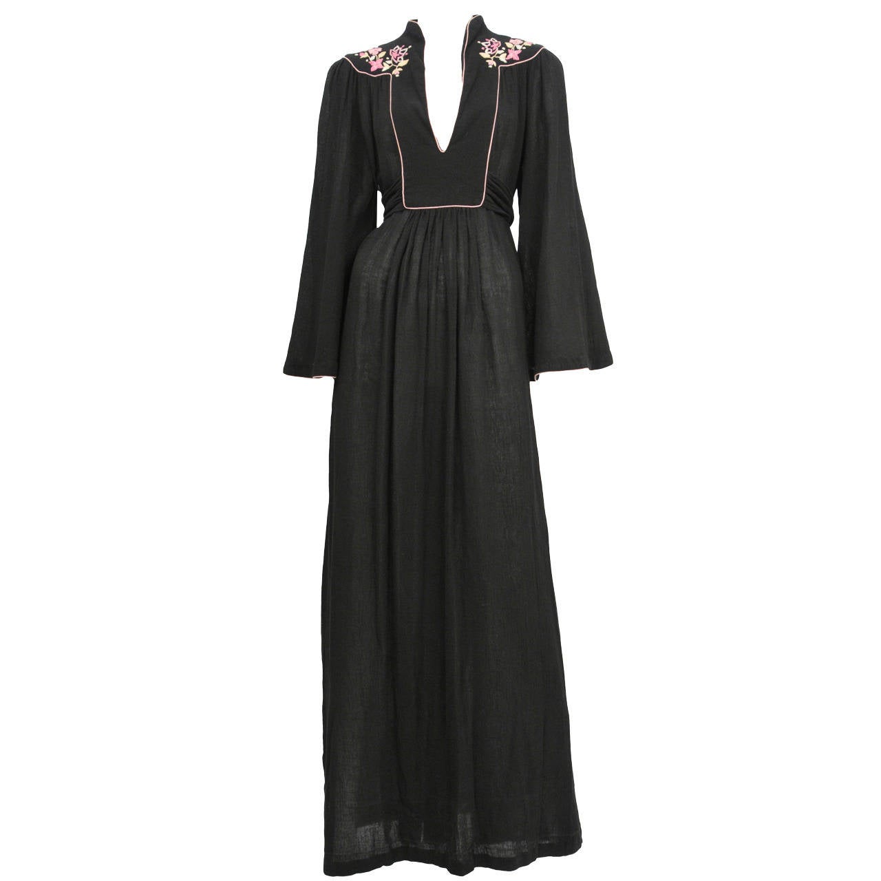 Ossie Clark Black Crepe Graduation Dress at 1stDibs