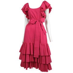 Yves Saint Laurent Pink Cotton Ruffle Dress