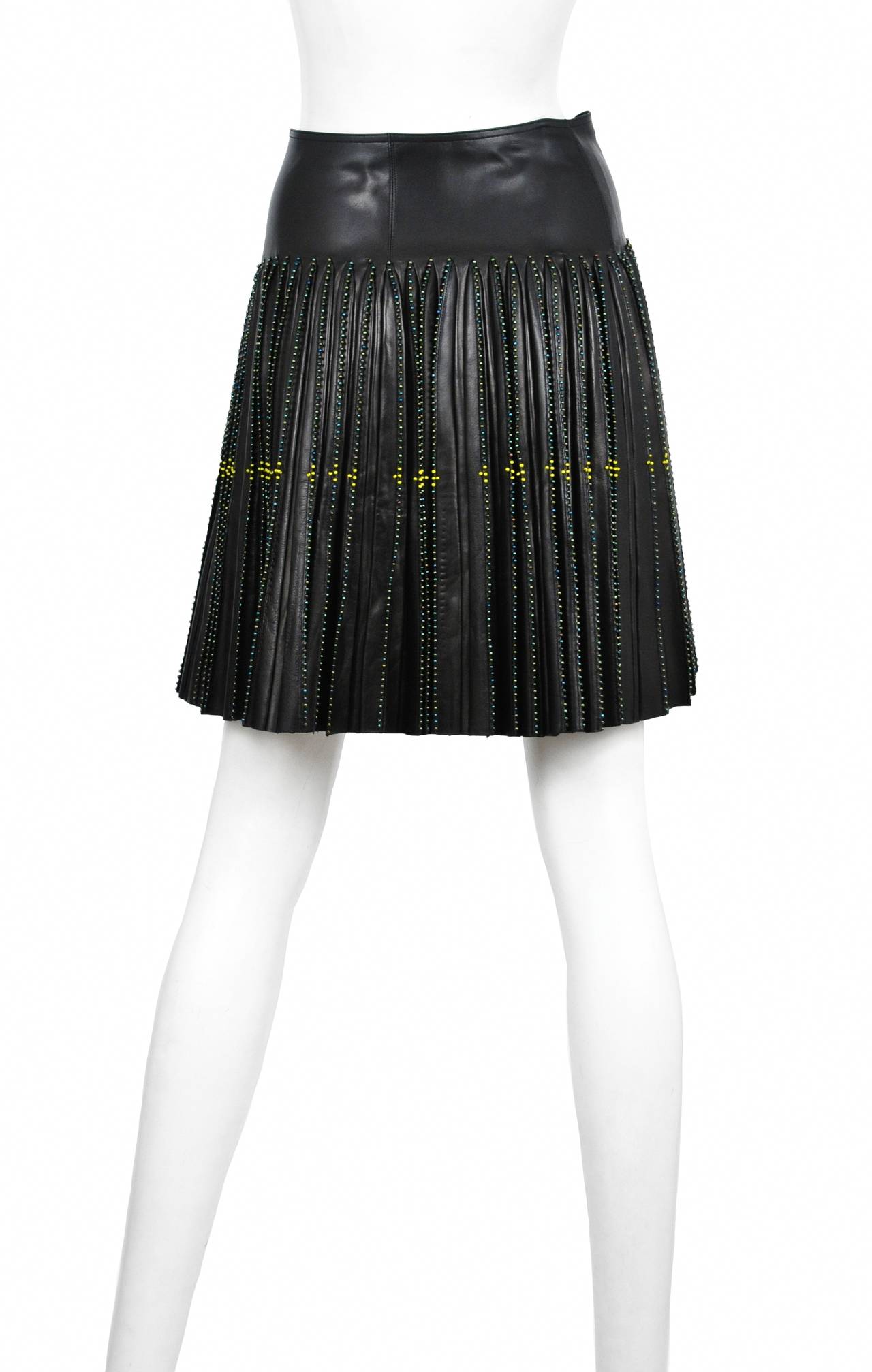 Alaia Leather Pleat Wrap Skirt