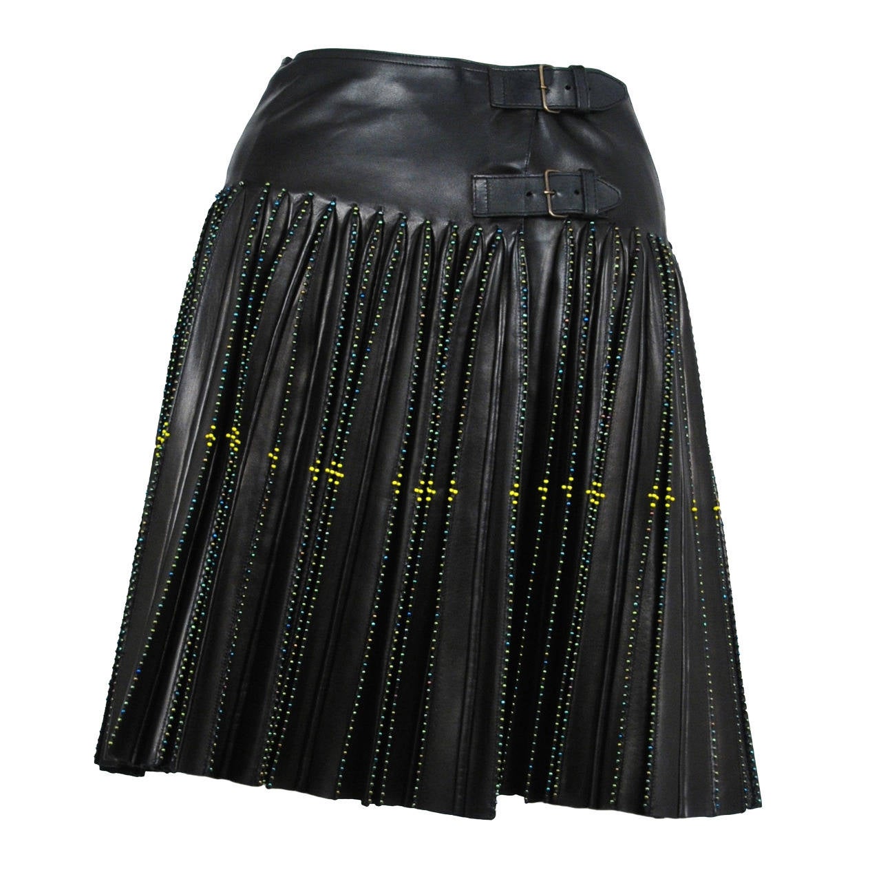 Alaia Leather Pleat Wrap Skirt