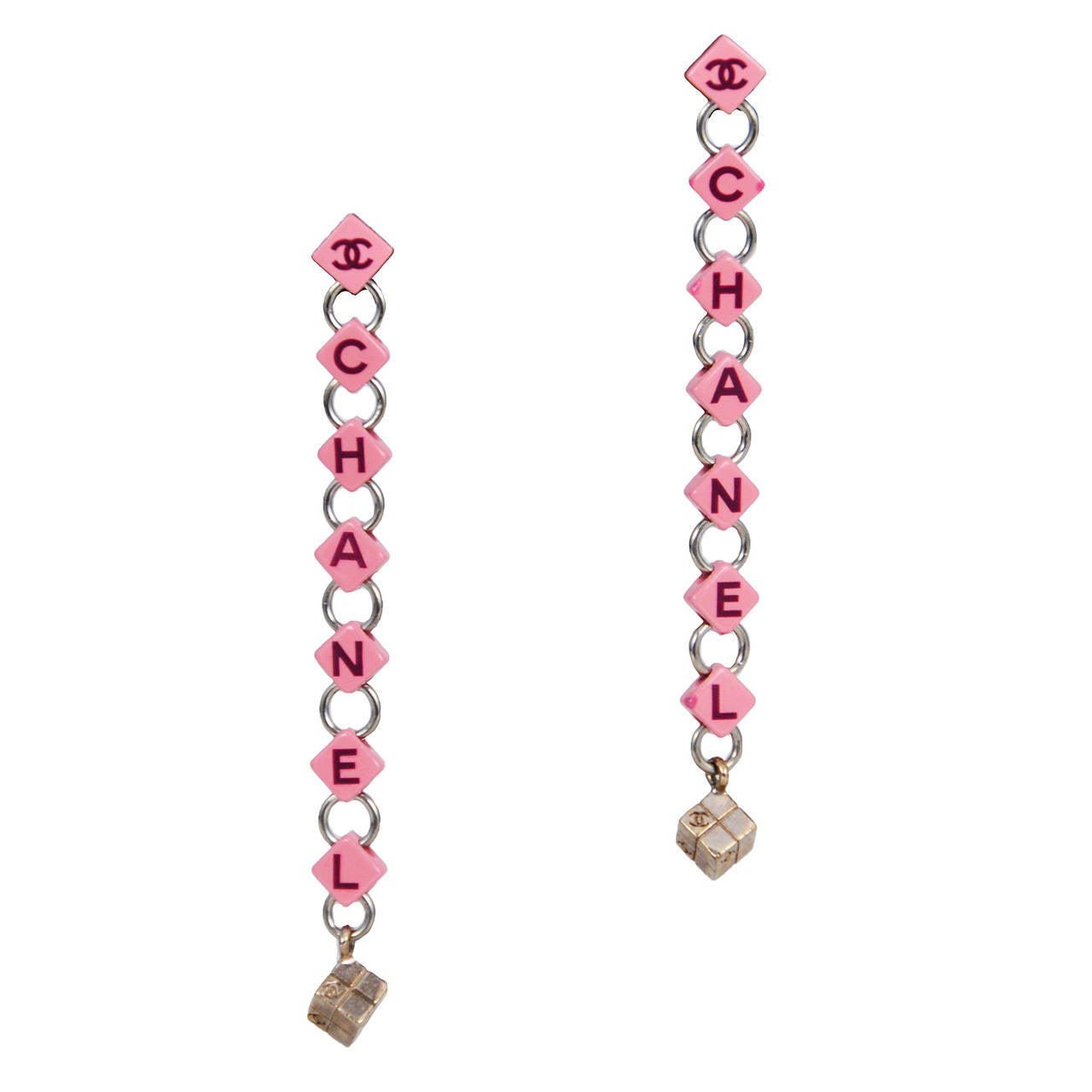 Chanel Pink logo earrings