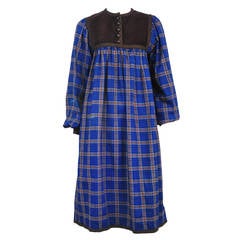 Vintage Yves Saint Laurent Blue Plaid Day Dress