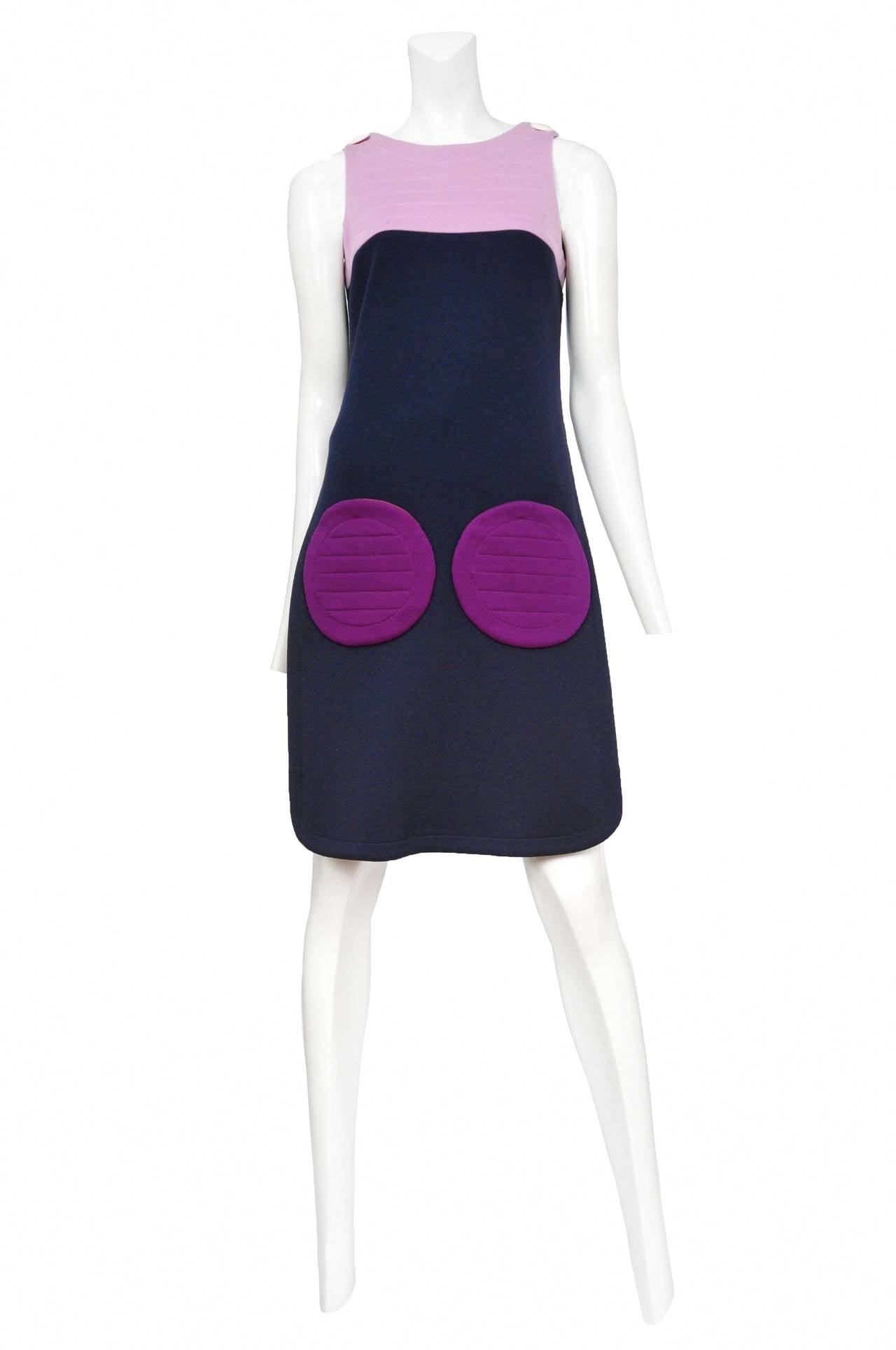 Black Pierre Cardin Mini Dress with Round Pockets