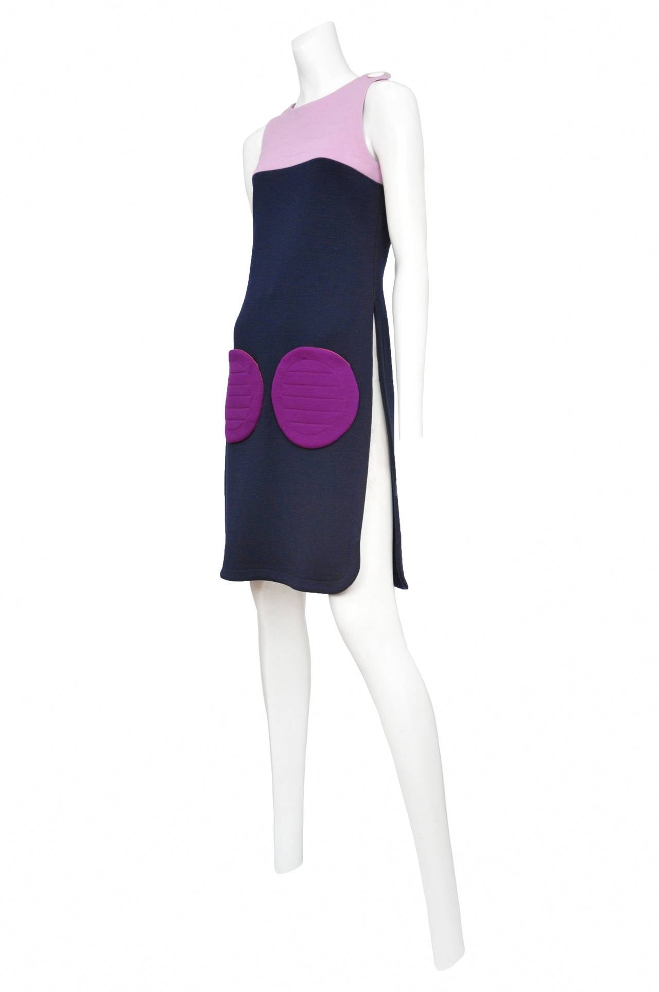 Pierre Cardin Mini Dress with Round Pockets In Excellent Condition In Los Angeles, CA