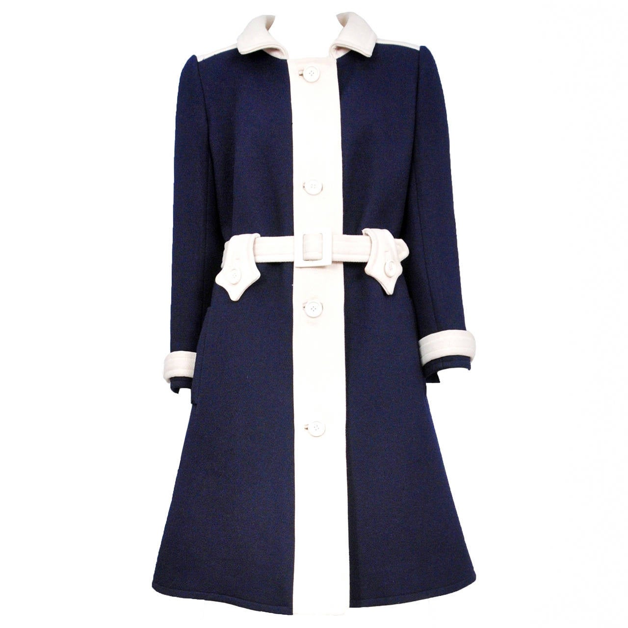 Courreges Navy and White Belt Coat