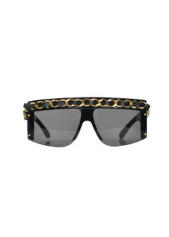 Iconic Chanel Chain & Leather Oversized Black Sunglasses 1992