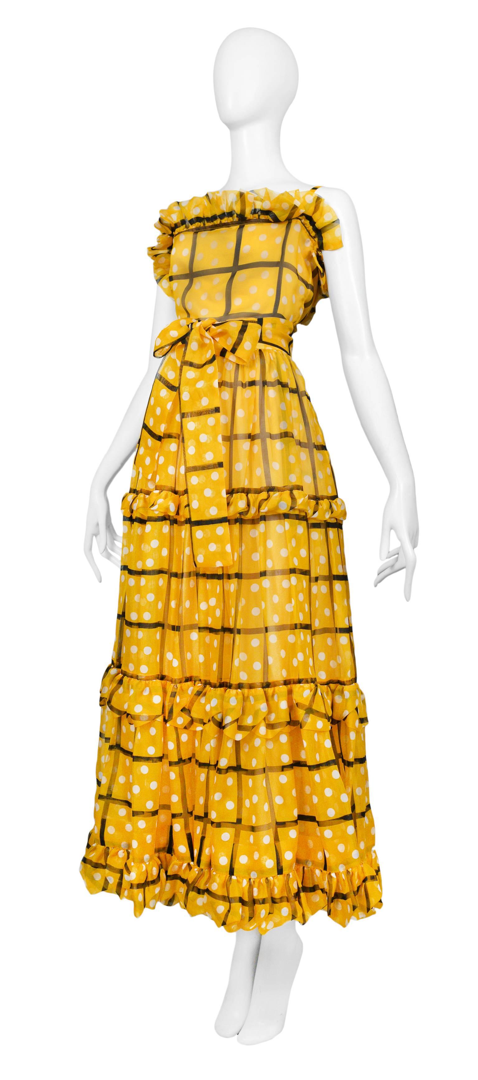 Yves Saint Laurent Marigold Yellow Grid & Dot Organza Hostess Ensemble  In Excellent Condition In Los Angeles, CA