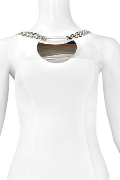 Paco Rabanne Futuristic White One Piece Swimsuit w Chrome Disc & Chain UnWorn