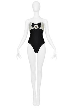 Chanel Sculptural Daisy Charm & Bow Black & White Swimsuit - Never Worn