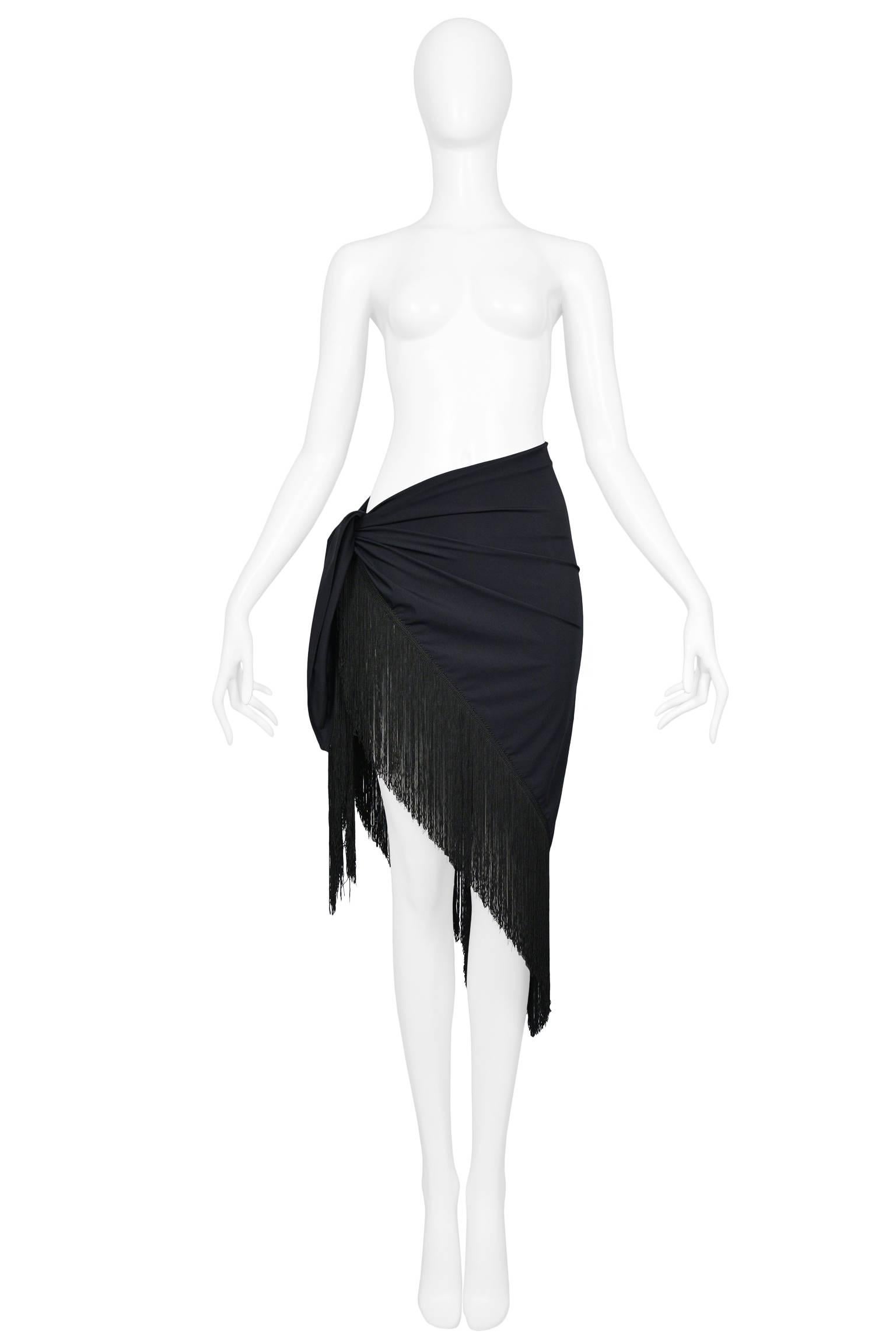 Chic Christian Dior by John Galliano large black beach sarong wrap with heavy fringe. Fabric has some stretch and feels like it would dry quickly. Fabulous over a bikini or one piece. Perfect for the beach or the pool. Never worn. 
