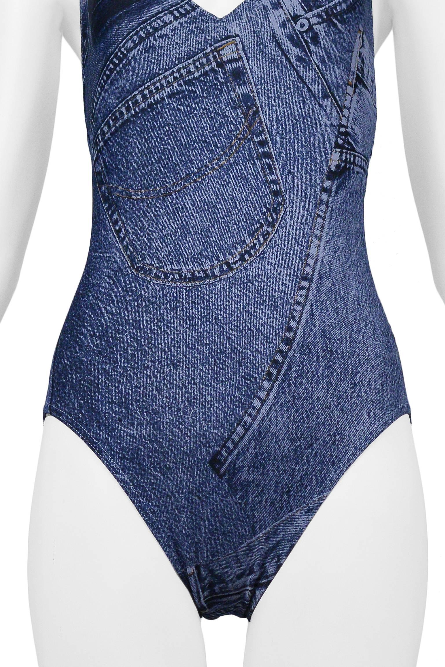 Purple Famous Dior By John Galliano Trompe L'Oeil Denim Swimsuit 2000 Never Worn