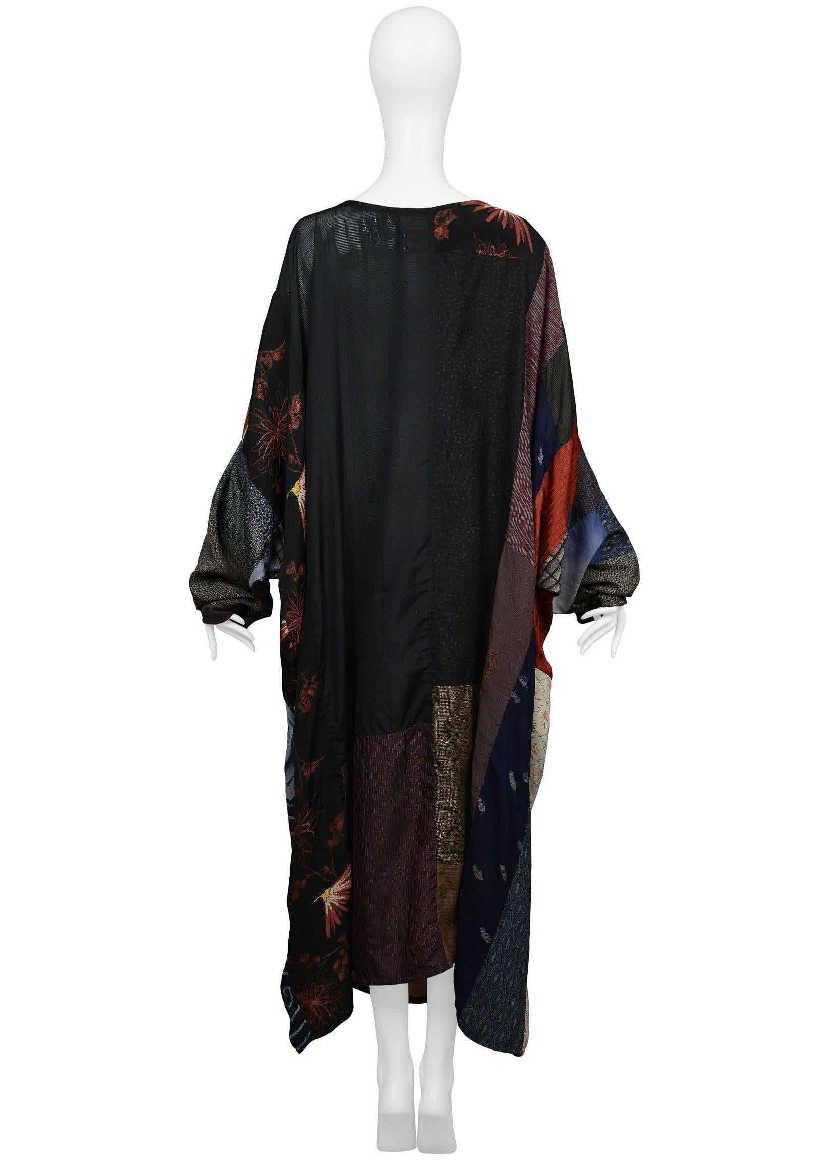 Black Vintage Grau Japanese Kimono Patchwork Caftan Gown 1980s