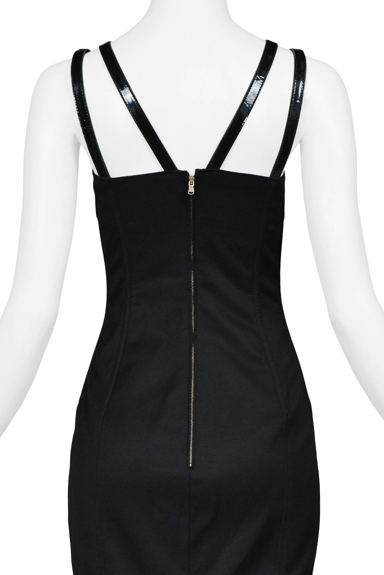 Dolce & Gabbana Black Bondage Bustier Dress w Double V Patent Straps 2007 In Excellent Condition In Los Angeles, CA