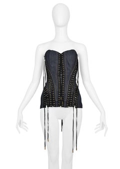 Dolce & Gabbana Dark Denim Corset Bustier Top with Black Laces