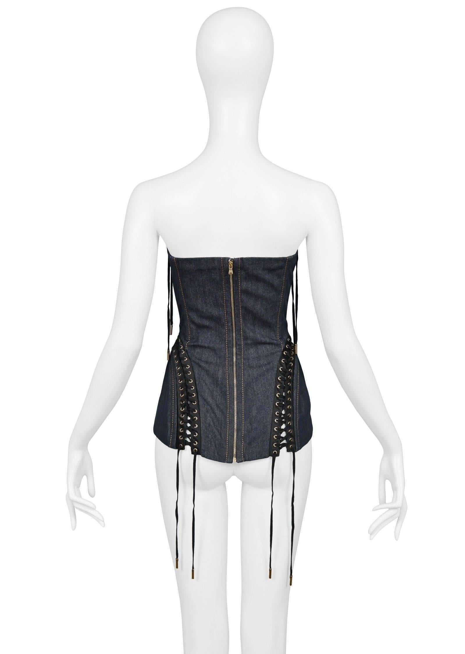 Dolce & Gabbana Dark Denim Corset Bustier Top with Black Laces  1