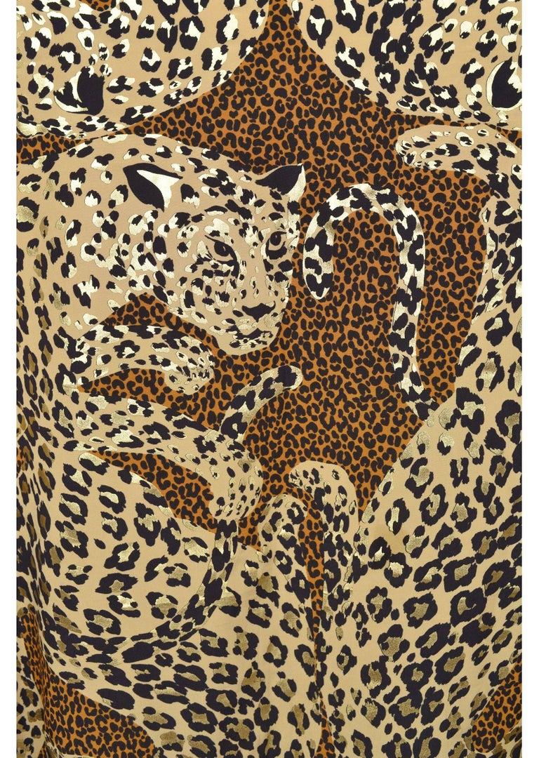 Massive Yves Saint Laurent Leopard and Metallic Gold Print Silk Scarf ...