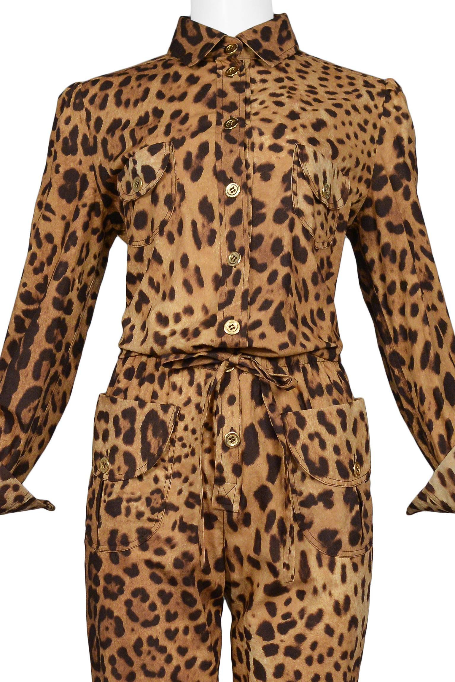 Brown Super Chic Dolce & Gabbana Cotton Leopard Safari Style Belted Jumpsuit