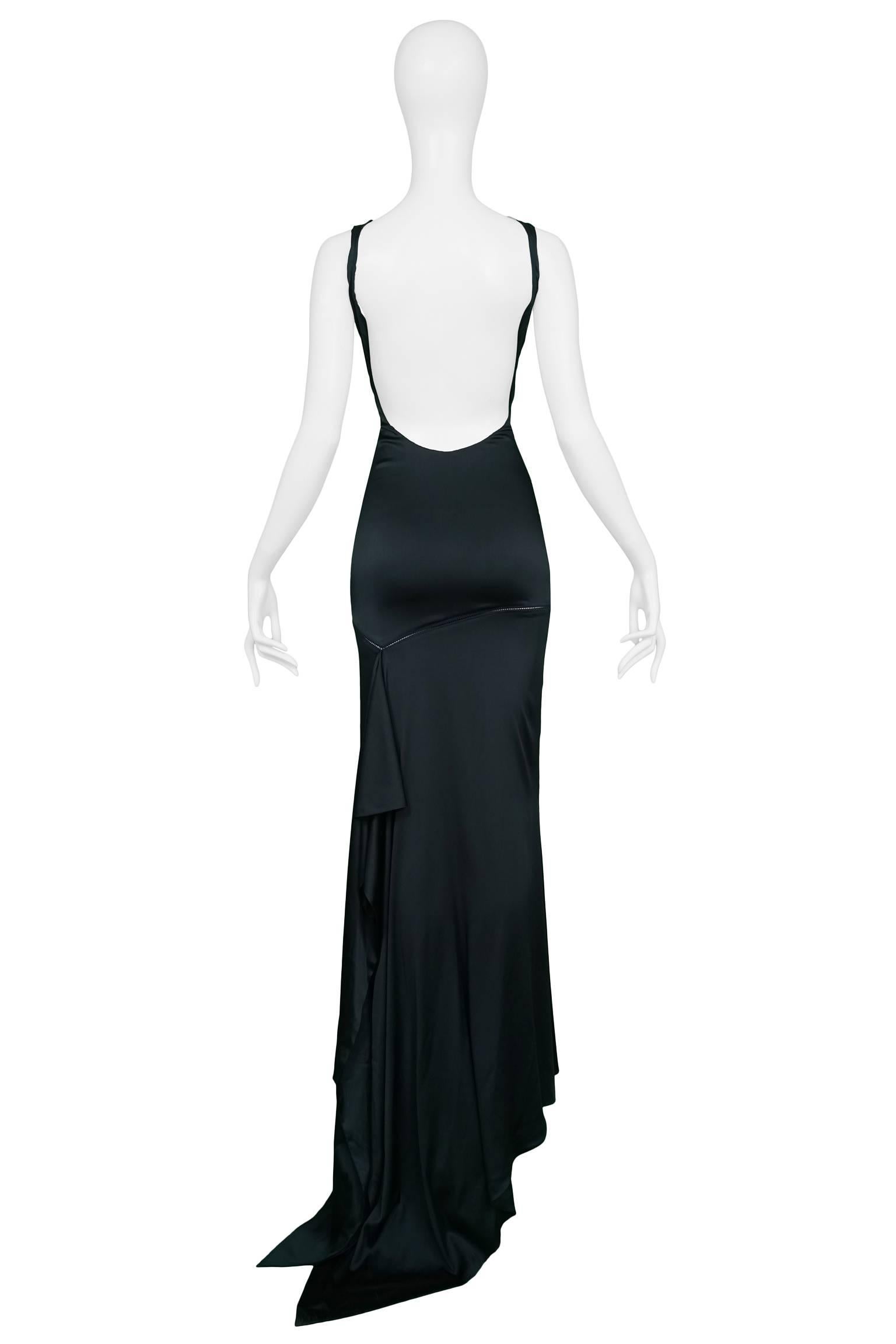 Tom Ford for Gucci Dark Green Satin Backless Evening Gown In Excellent Condition In Los Angeles, CA