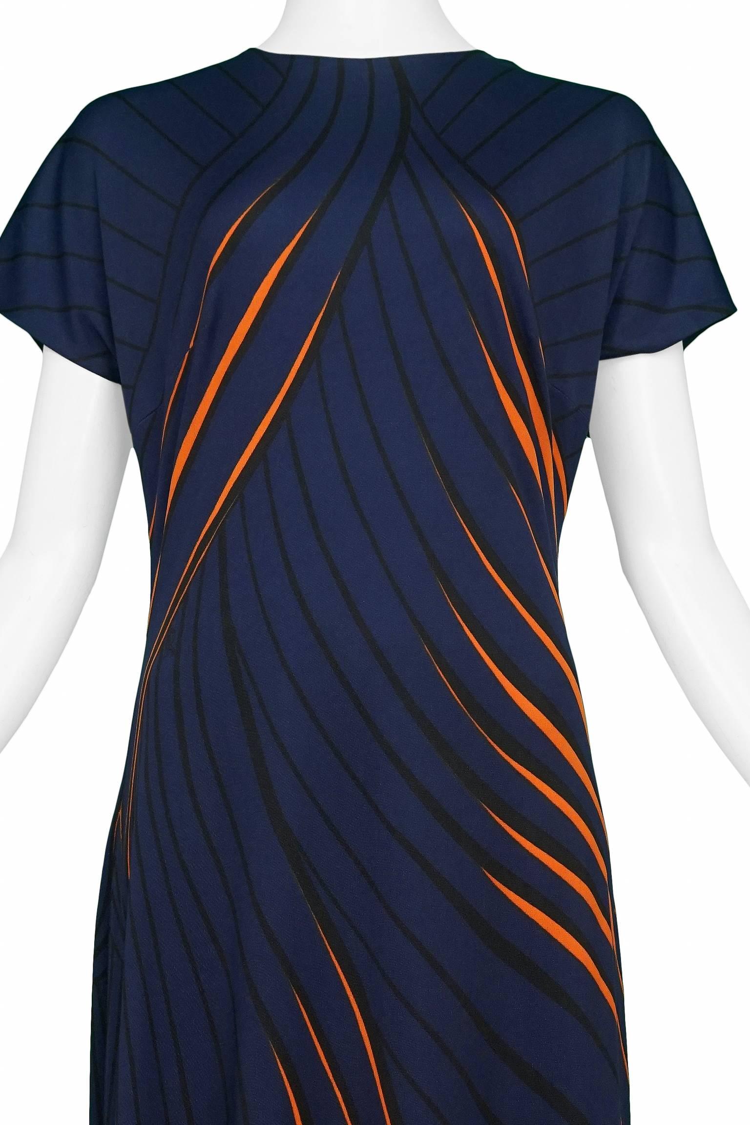 Black Navy & Orange Abstract Feather Dress 