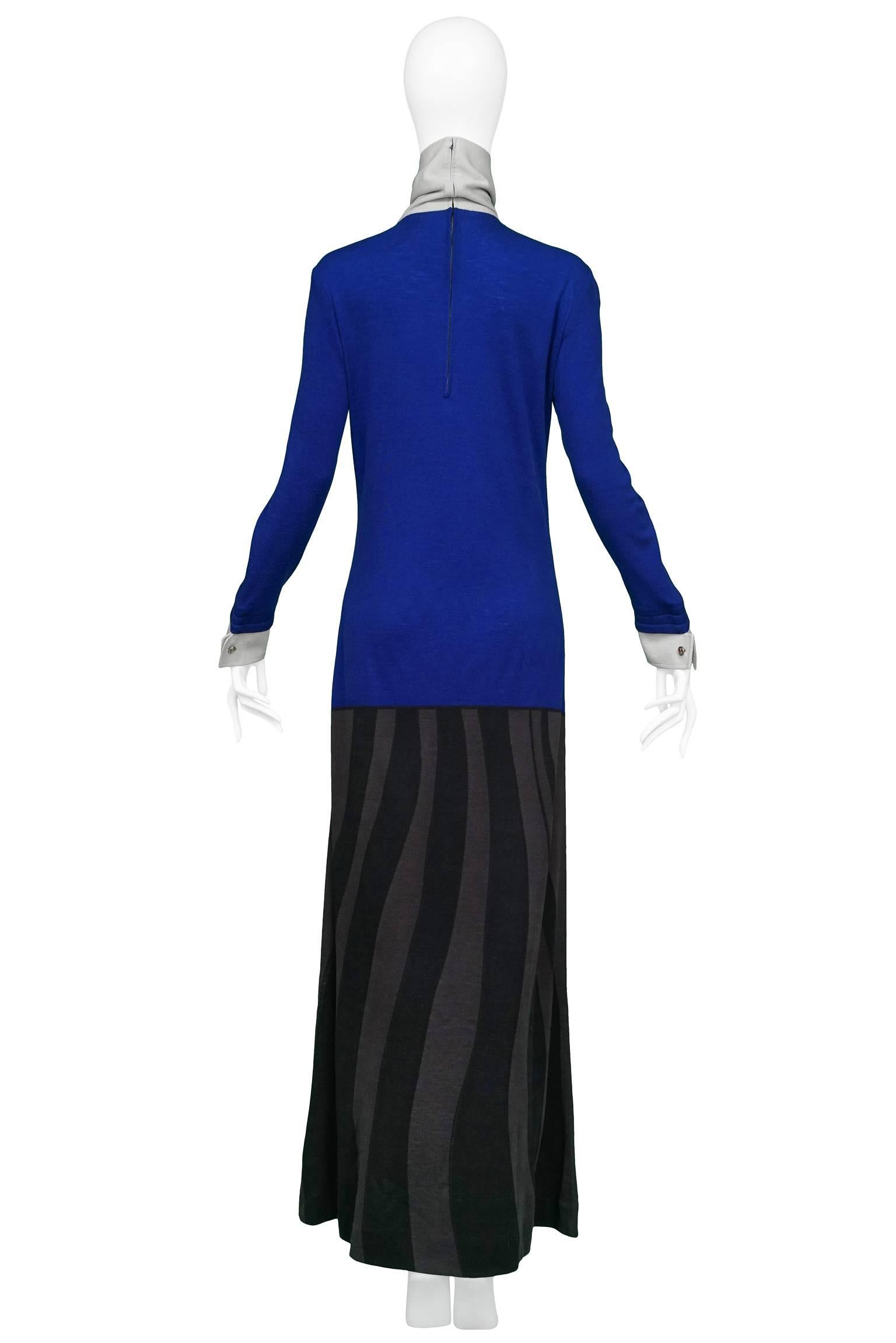 Women's Roberta di Camerino Blue Grey & Black Bow Maxi Dress For Sale