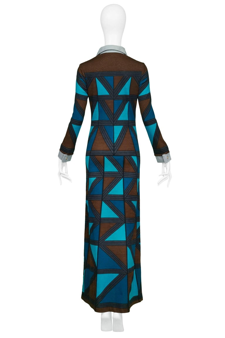 Brown Teal & Blue Color Block Maxi Dress In Excellent Condition For Sale In Los Angeles, CA