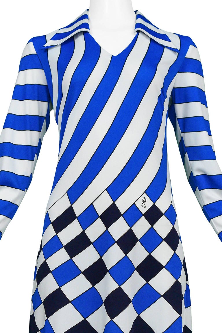 Roberta di Camerino Trompe Blue, White, & Black Check Maxi Dress In Excellent Condition For Sale In Los Angeles, CA