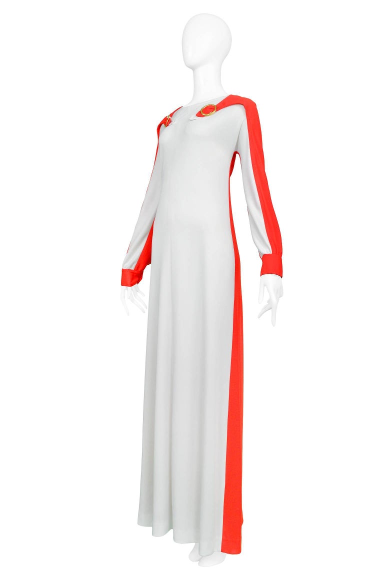 Roberto Di Camerino Red and White Buckle Maxi Dress For Sale at 1stDibs