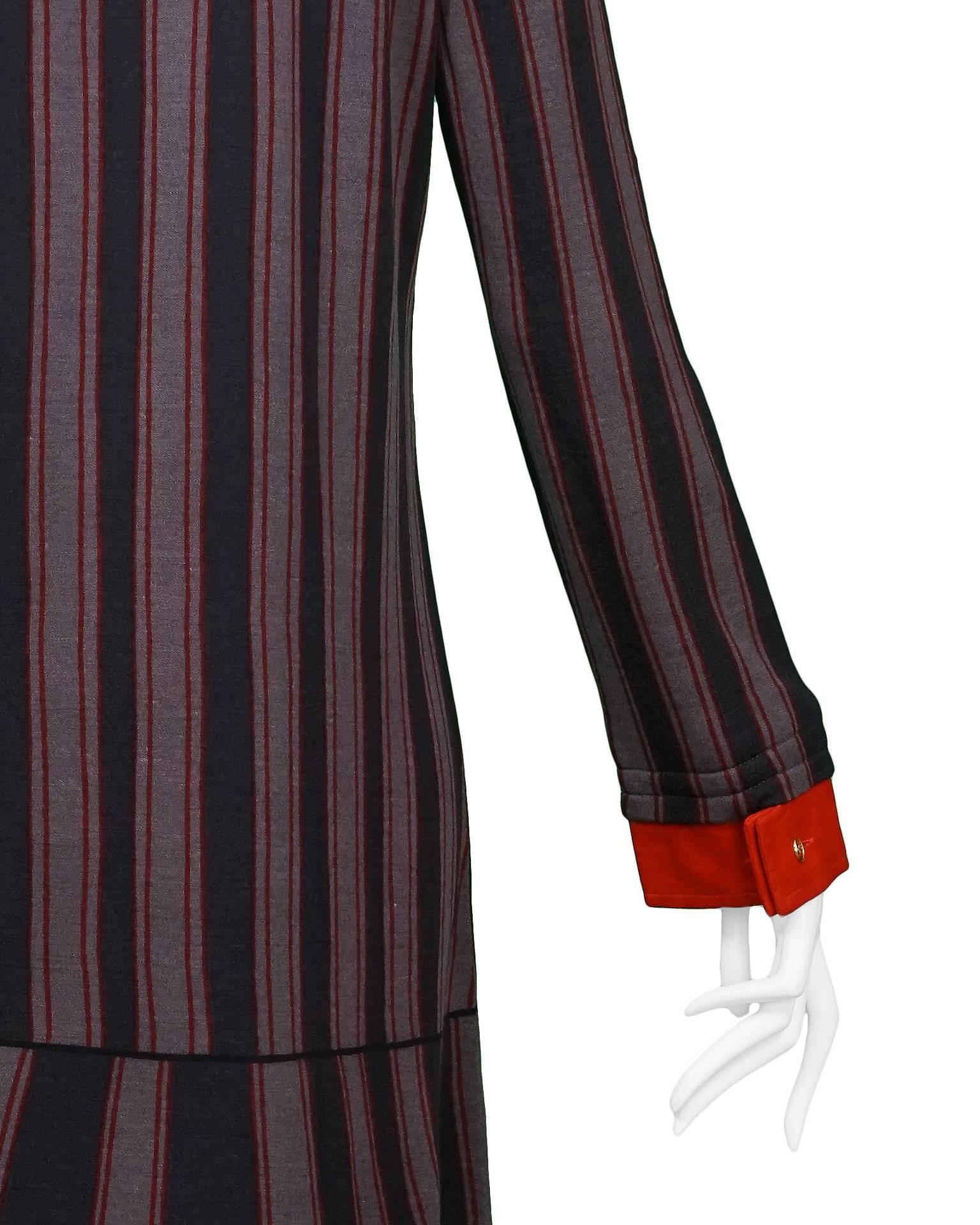 Roberta di Camerino Trompe Grey, Red & Black Day Dress In Excellent Condition For Sale In Los Angeles, CA