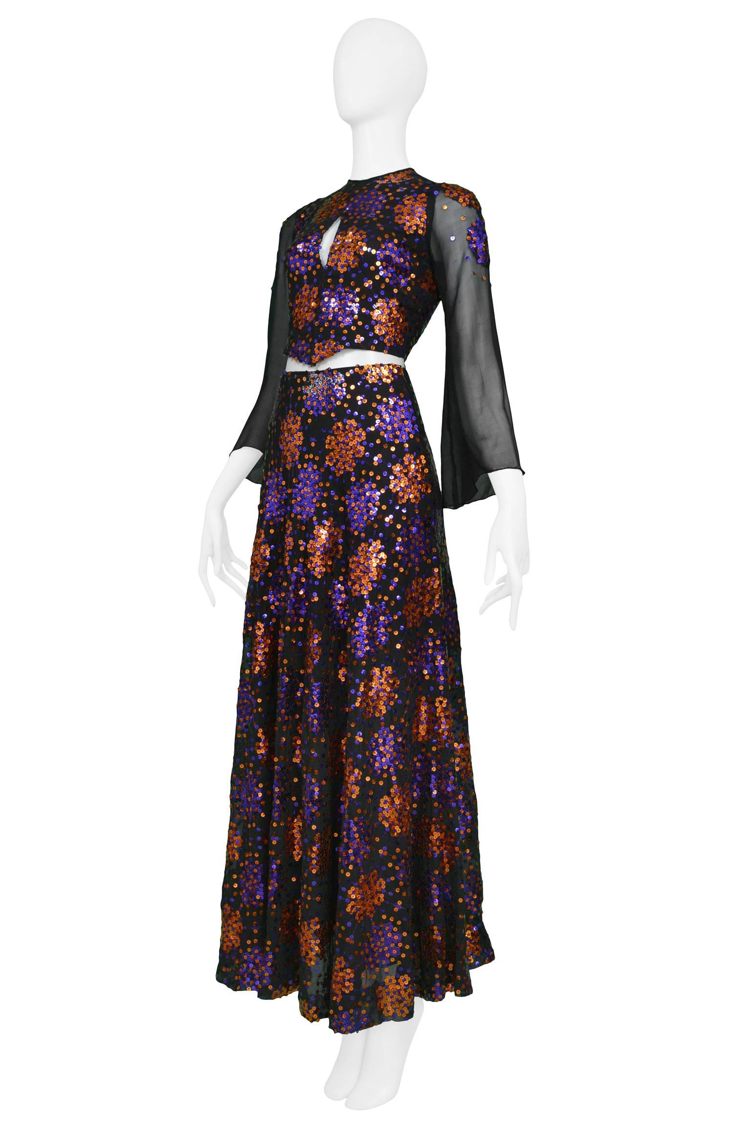 Important 1970's Thea Porter Silk Chiffon and Sequin Evening Ensemble In Excellent Condition In Los Angeles, CA