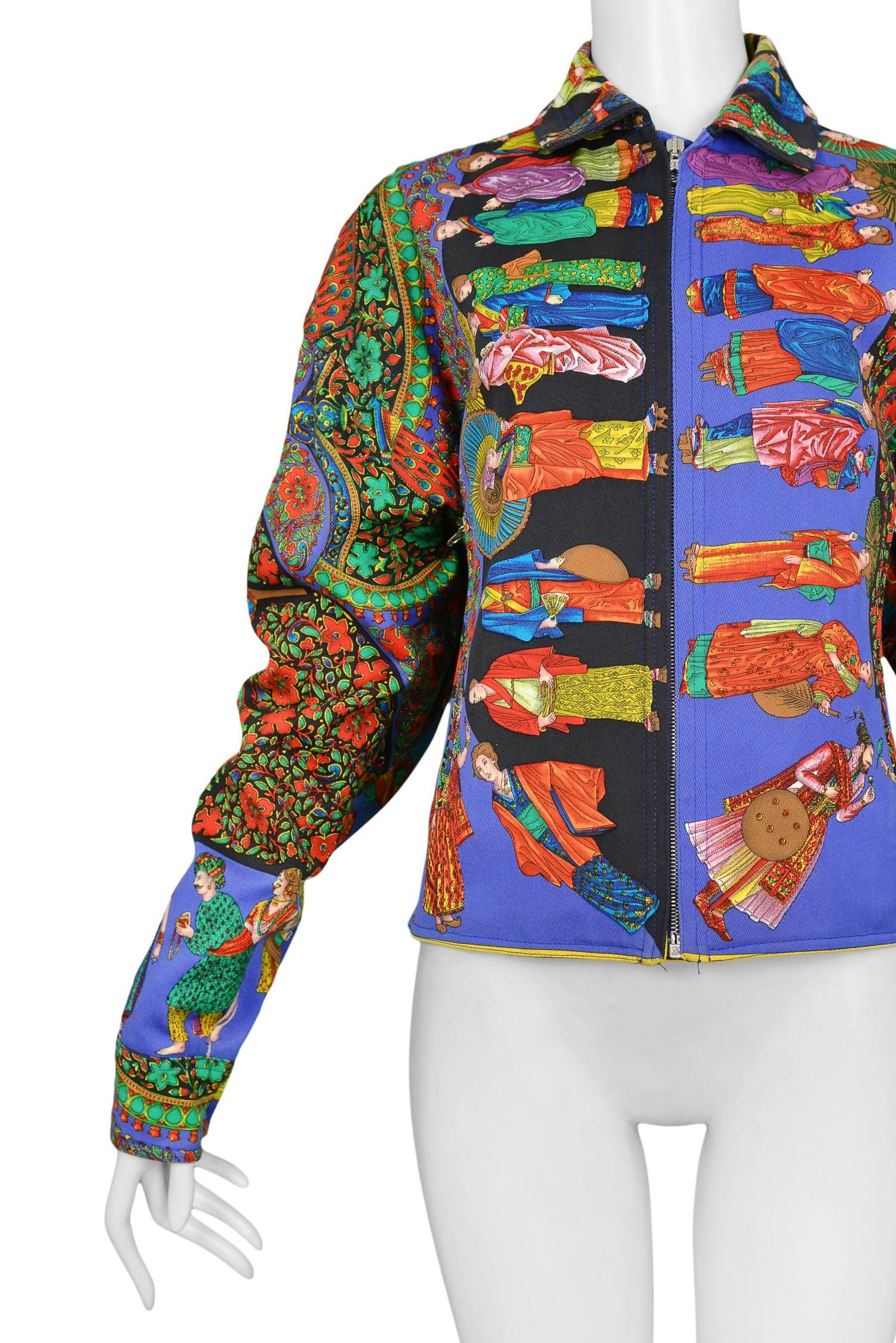 Vintage Gianni Versace Classical Figures & Floral Print Denim Jacket  In Excellent Condition In Los Angeles, CA