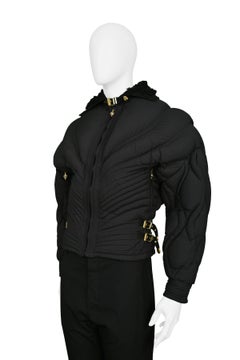 Vintage Gianni Versace Black Apres Ski Quilted Puffer Bondage Jacket 1992 Runway