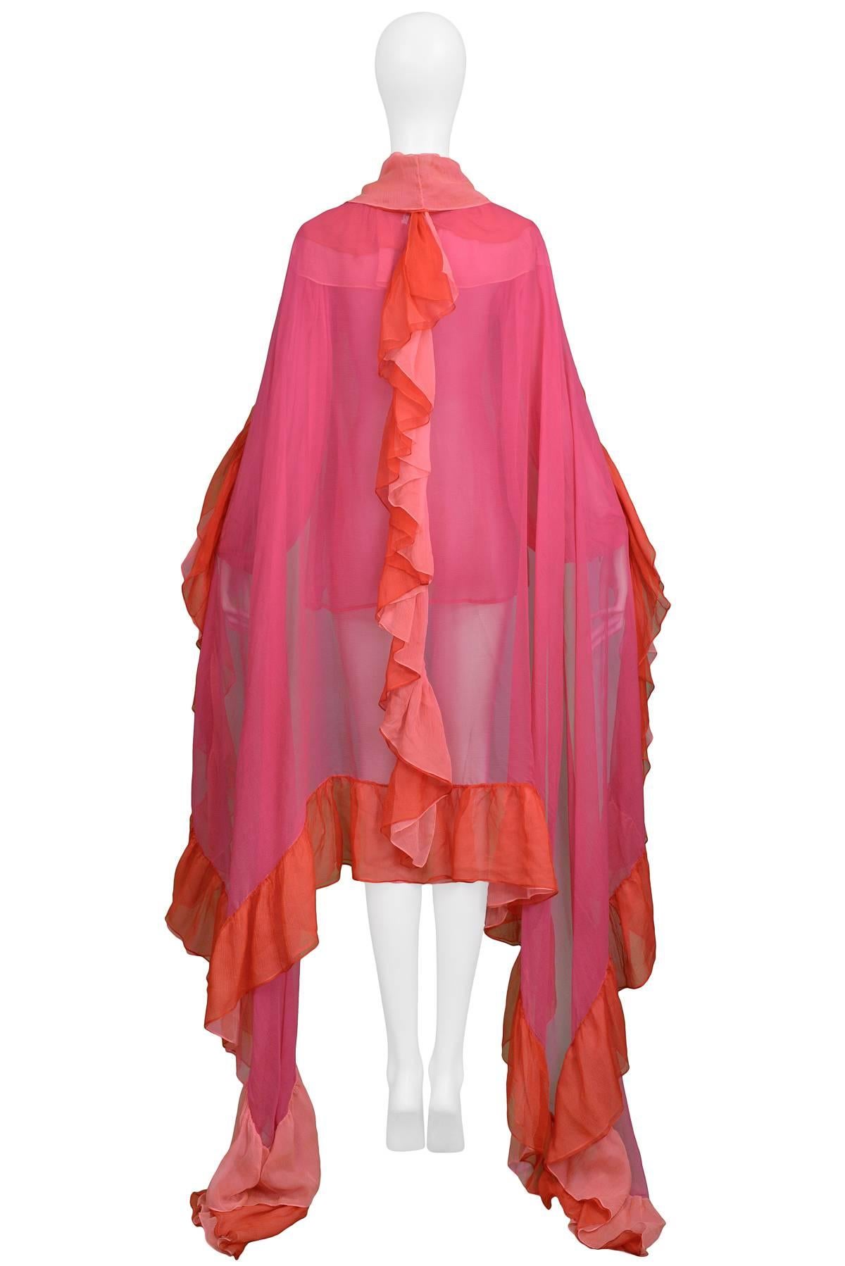 Yves Saint Laurent Hot Pink & Red Chiffon Peasant Blouse & Giant Ruffle Scarf 1