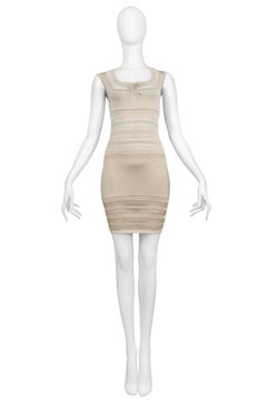 Iconic Vintage Alaia Neutral Tone Lace Bodycon Knit Dress 1990's