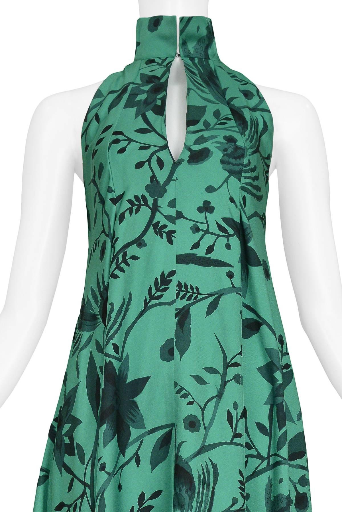 Stunning Early & Rare Issey Miyake Green Floral Keyhole Tent Dress  Circa 1970s In Excellent Condition In Los Angeles, CA