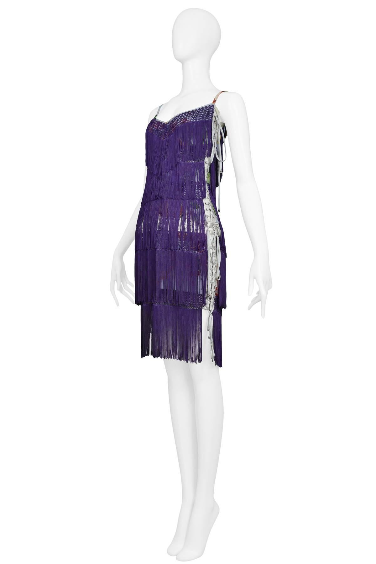Dolce & Gabbana Purple Fringe and Floral Corset Runway Dress 2003  In Excellent Condition In Los Angeles, CA