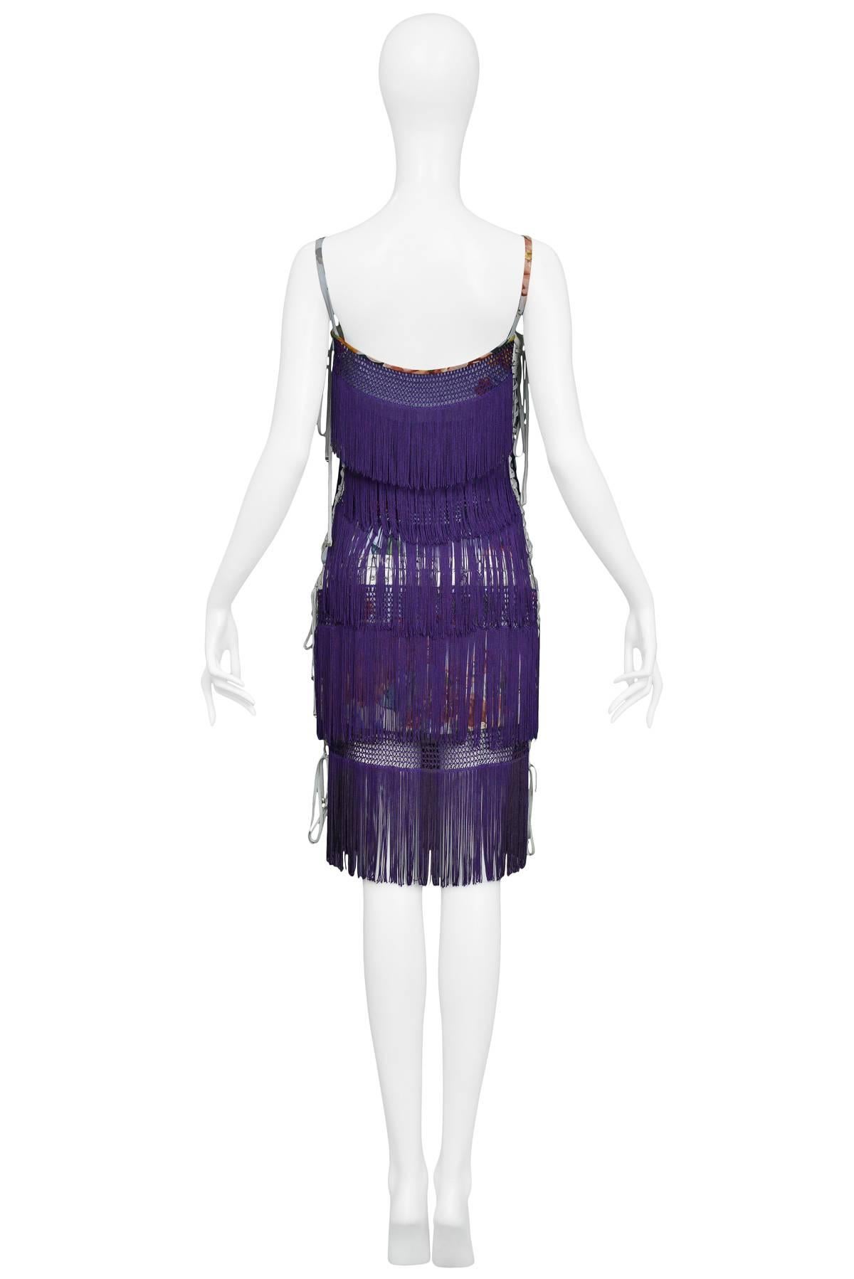 Women's Dolce & Gabbana Purple Fringe and Floral Corset Runway Dress 2003 