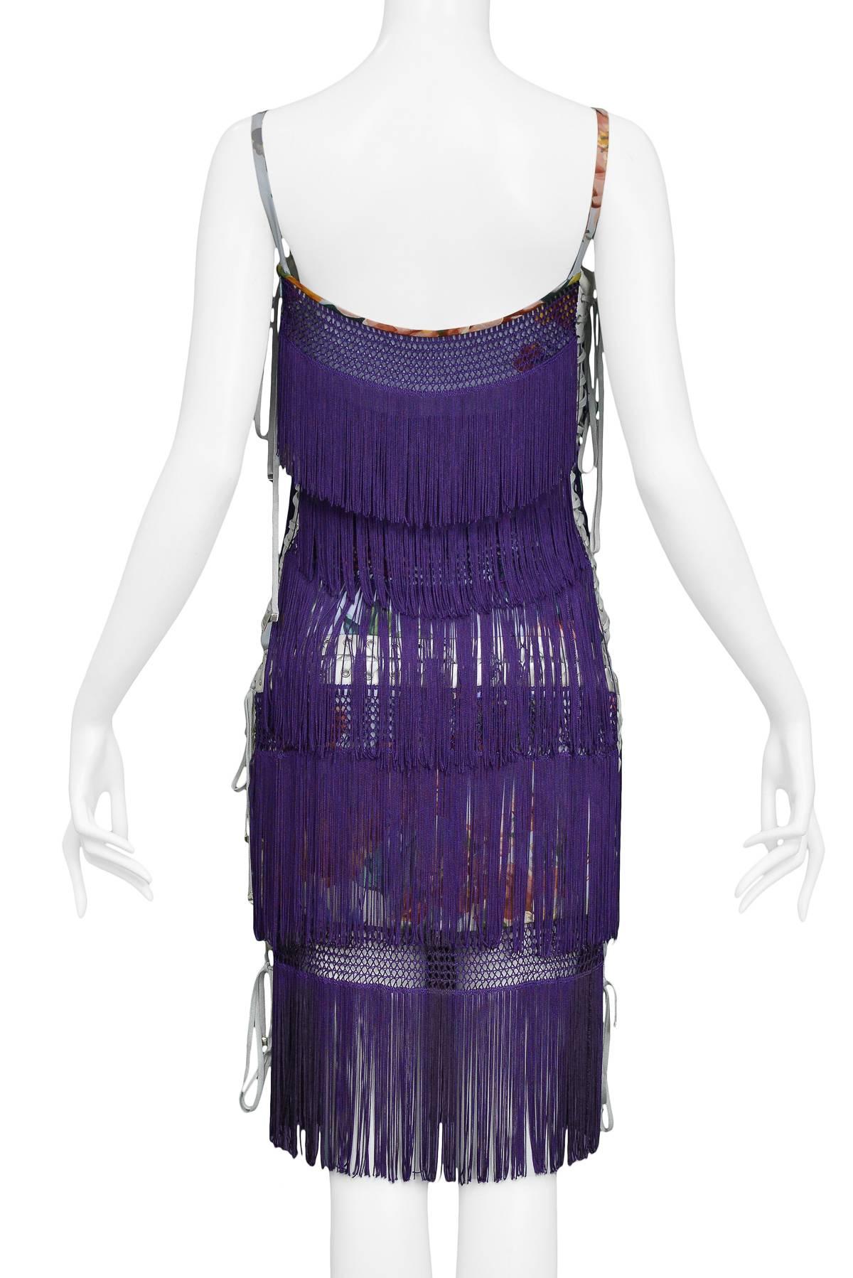 Dolce & Gabbana Purple Fringe and Floral Corset Runway Dress 2003  1